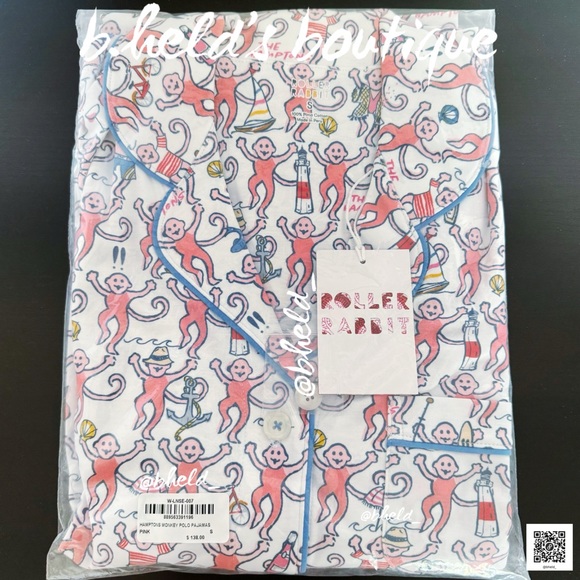 Roller Rabbit Hamptons Monkey Polo Pajamas in Pink Monkey Size S Brand New NWT - Picture 16 of 17